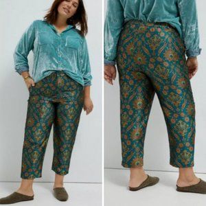 Anthropologie Melyssa Green Gold Jacquard Pants L